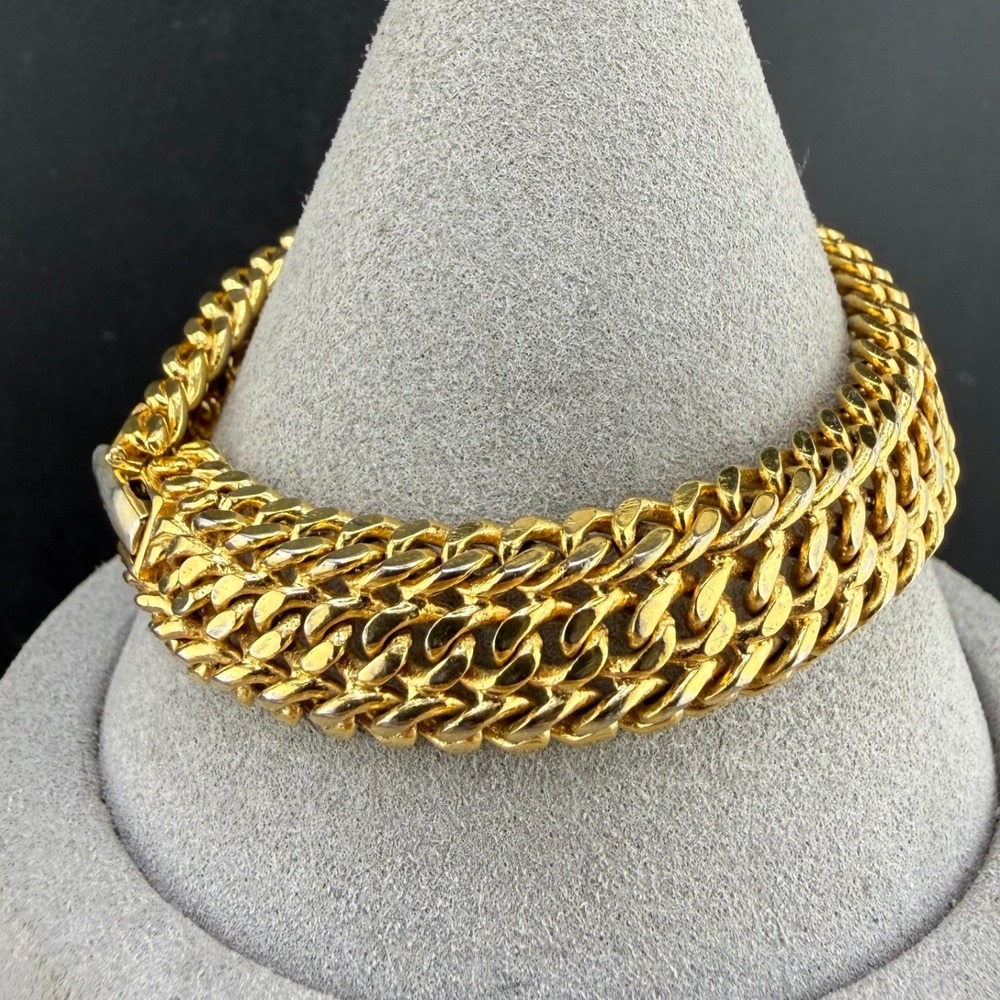 Vintage Monet Bracelet Gold Tone Triple Row Curb‎ Chain Heavy 7"